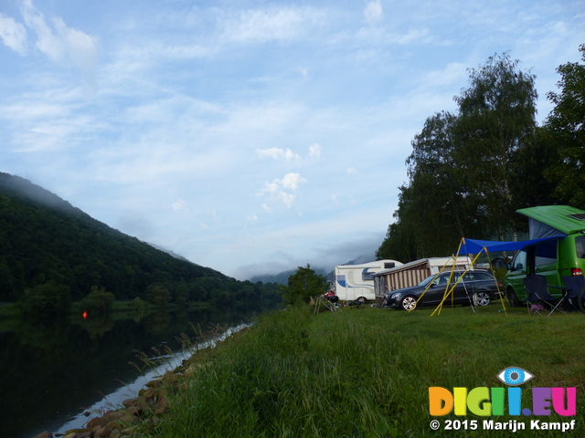 FZ017090 Morning mist over campsite by Mosel